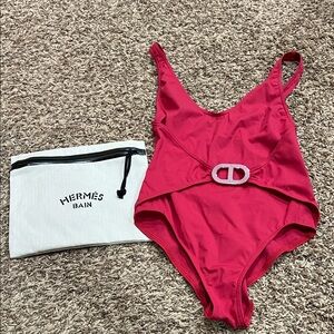 Hermes Bain red one piece swimsuit sz 38 small